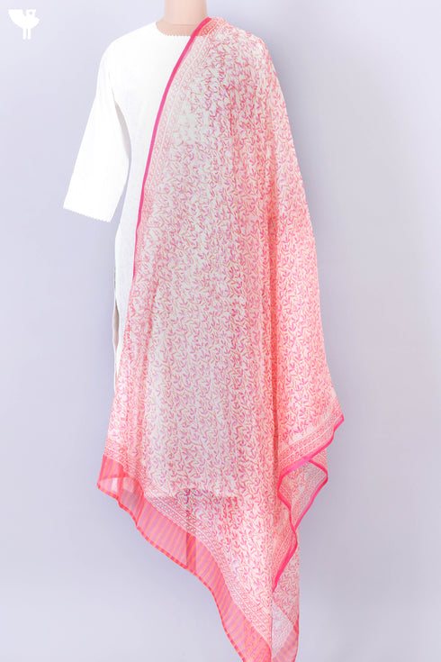 Kota Doria Dupatta In Floral Block Print